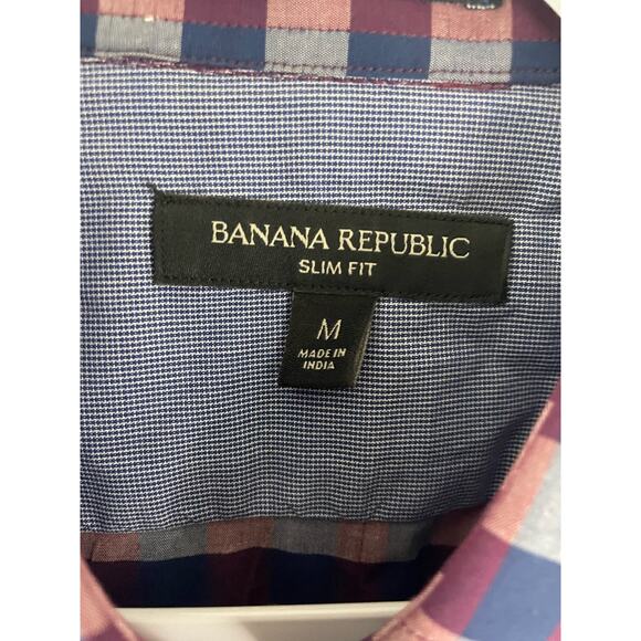 Banana Republic Medium Button Shirt Slim Fit Long Sleeve Blue Red Plaid Gray - Picture 2 of 10